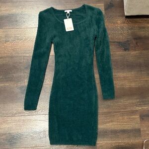 Gianni Bini Forest Green Fuzzy Long Sleeve Dress NWT
